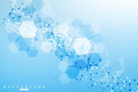 Structure molecule and communication. Dna, atom, neurons. Scientific concept for your design. Connected lines with dots. Medical, technology, chemistry, science background. Vector illustrationのイラスト素材