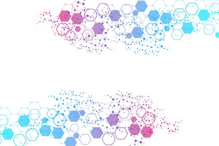 Hexagonal abstract background. Big Data Visualization. Global network connection. Medical, technology, science background. Vector illustration.のイラスト素材