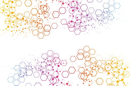 Science network pattern, connecting lines and dots. Technology hexagons structure or molecular...