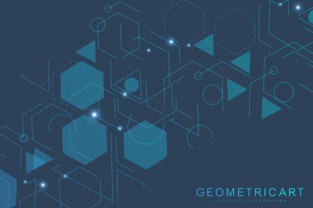 Science network pattern, connecting lines and dots. Technology hexagons structure or molecular connect elementsのイラスト素材