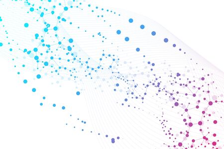 Structure molecule and communication. Dna, atom, neurons. Scientific concept for your design. Connected lines with dots. Medical, technology, chemistry, science background. Vector illustrationのイラスト素材