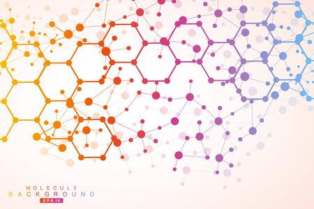 Modern futuristic background of the scientific hexagonal pattern. Virtual abstract background with particle, molecule structure for medical, technology, chemistry, science. Social network vectorのイラスト素材