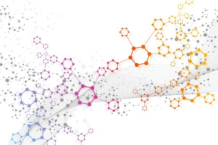 Science network pattern, connecting lines and dots. Technology hexagons structure or molecular connect elementsのイラスト素材