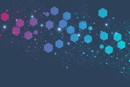 Science network pattern, connecting lines and dots. Technology hexagons structure or molecular connect elementsのイラスト素材