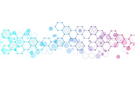 Science network pattern, connecting lines and dots. Technology hexagons structure or molecular connect elementsのイラスト素材