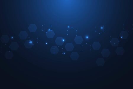 Science network pattern, connecting lines and dots. Technology hexagons structure or molecular connect elements.のイラスト素材