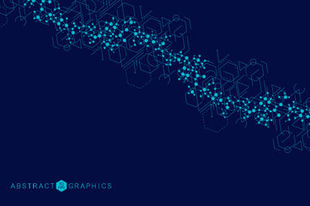 Structure molecule and communication. Dna, atom, neurons. Scientific concept for your design. Connected lines with dots. Medical, technology, chemistry, science background. Vector illustration.のイラスト素材