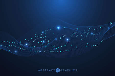 Structure molecule and communication. Dna, atom, neurons. Scientific concept for your design. Connected lines with dots. Medical, technology, chemistry, science background. Vector illustration.のイラスト素材