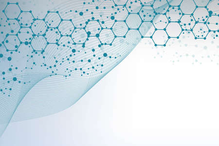 Science network pattern, connecting lines and dots. Technology hexagons structure or molecular...