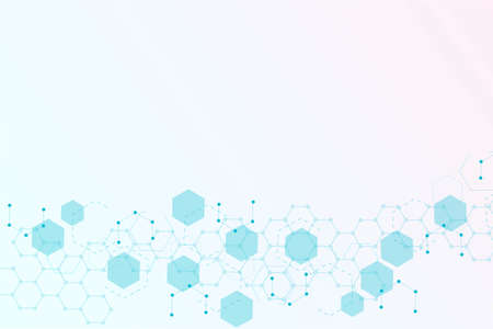 Science network pattern, connecting lines and dots. Technology hexagons structure or molecular...