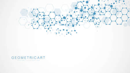 Science network pattern, connecting lines and dots. Technology hexagons structure or molecular connect elements.のイラスト素材