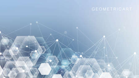Science network pattern, connecting lines and dots. Technology hexagons structure or molecular...