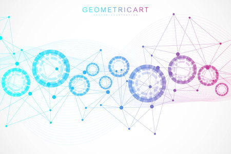 Geometric abstract background with connected line and dots. Structure molecule and communication. Big Data Visualization. Medical, technology, science background. Vector illustration.のイラスト素材