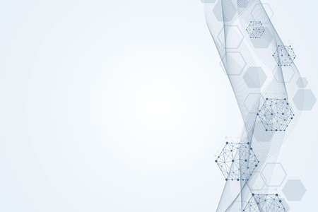 Science network pattern, connecting lines and dots. Technology hexagons structure or molecular...