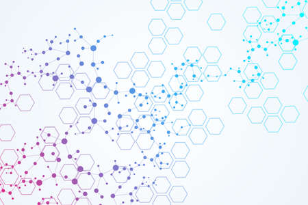 Science network pattern, connecting lines and dots. Technology hexagons structure or molecular...