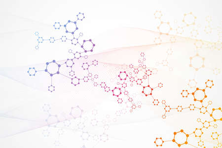 Science network pattern, connecting lines and dots. Technology hexagons structure or molecular...