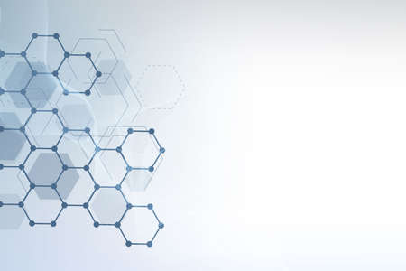 Hexagonal abstract background. Big Data Visualization. Global network connection. Medical, technology, science background. Vector illustration.のイラスト素材