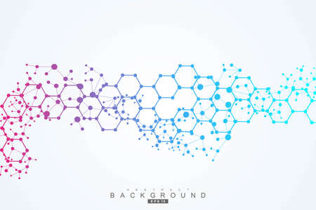 Modern futuristic background of the scientific hexagonal pattern. Virtual abstract background with particle, molecule structure for medical, technology, chemistry, science. Social network vectorのイラスト素材