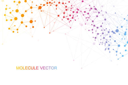 Structure molecule and communication. Dna, atom, neurons. Scientific concept for your design. Connected lines with dots. Medical, technology, chemistry, science background. Vector illustrationのイラスト素材