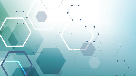 Modern scientific background with hexagons, lines and dots. Wave flow abstract background. Molecular...