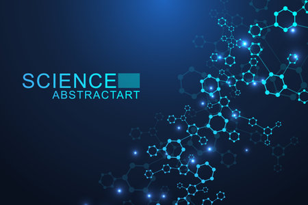 Modern abstract molecules structure for science or medical background. DNA helix or atom visualization. Molecular wave flow abstract background. Vector illustrationのイラスト素材