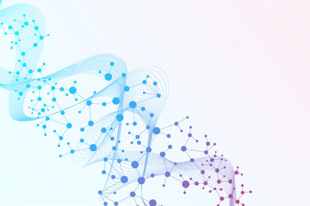 Structure molecule and communication. Dna, atom, neurons. Scientific concept for your design. Connected lines with dots. Medical, technology, chemistry, science background. Vector illustrationのイラスト素材