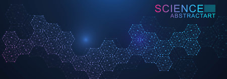 Science network pattern, connecting lines and dots. Technology hexagons structure or molecular...