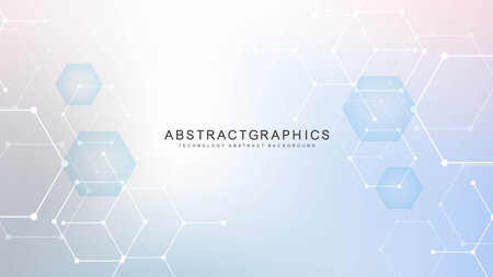 Modern science background with lines, dots and hexagons. Wave flow abstract background. Molecular structure for medical, technology, chemistry, science. Vector illustrationのイラスト素材