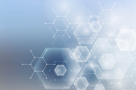 Modern health care abstract background with lines, dots and hexagons. Medical innovation banner template concept. Vector illustration.のイラスト素材