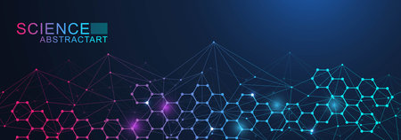 Abstract technology connect background lines and dots with hexagons. Modern hexagons technology concept design background. Vector illustration.のイラスト素材