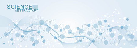 Modern abstract molecules structure for science or medical background. DNA helix or atom visualization. Molecular wave flow abstract background. Vector illustrationのイラスト素材