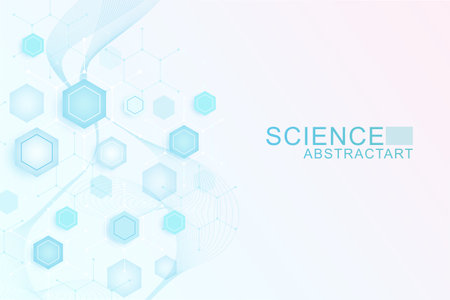 Modern health care abstract background with lines, dots and hexagons. Medical innovation banner template concept. Vector illustration.のイラスト素材