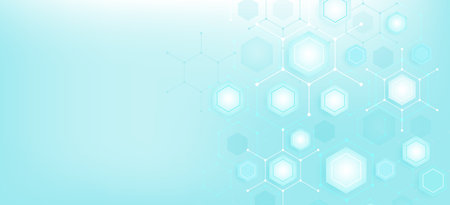 Health care abstract background with hexagons, lines and dots. Medical innovation banner template concept. Biology and pharmaceutical technology background. Vector illustration.のイラスト素材