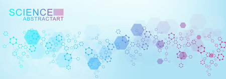 Health care abstract background with hexagons, lines and dots. Medical innovation banner template concept. Biology and pharmaceutical technology background. Vector illustration.のイラスト素材