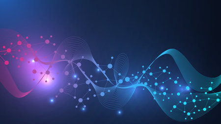 Modern abstract molecules structure for science or medical background. DNA helix or atom visualization. Molecular wave flow abstract background. Vector illustrationのイラスト素材