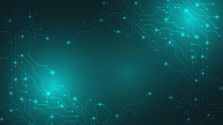 Circuit board digital abstract background. Motherboard technology texture design. AI semiconductor...