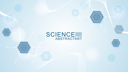 Health care or medical abstract background with hexagons, lines and dots. Scientific innovation banner template concept. Biology and pharmaceutical technology background. Vector illustration.のイラスト素材