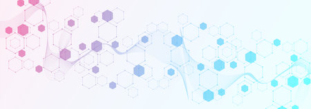 Health care or medical abstract background with hexagons, lines and dots. Scientific innovation...