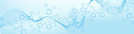 Health care or medical abstract background with hexagons, lines and dots. Scientific innovation banner template concept. Biology and pharmaceutical technology background. Vector illustration.のイラスト素材