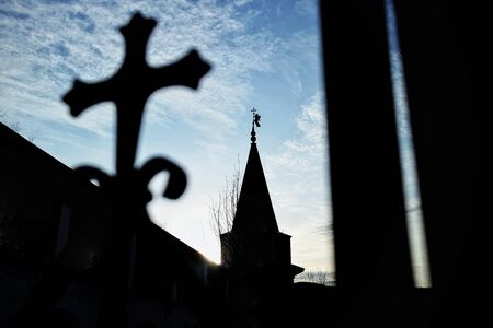 church and angel on the crossの写真素材