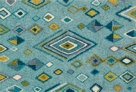 Close up detail of textured fabric background in blue and yellow.