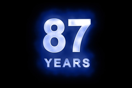 87 years text with blue glow on black backgroundの写真素材