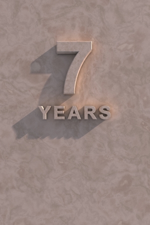 7 years 3d text with shadow and copy space