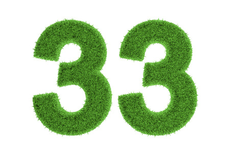 Number 33 with a fresh green grass texture and a three dimensional effect conceptual of an...