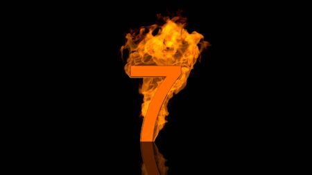 Flaming Number Seven Burning in Orange Fireの写真素材