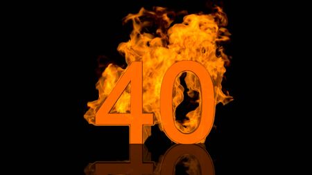 Flaming Number Forty Burning in Orange Fire Centred on Black Background in Concept Imageの写真素材