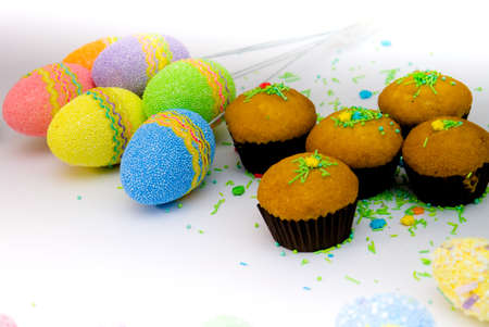 Colorful Easter eggs backgroundの写真素材
