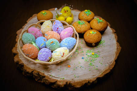 Colorful Easter eggs backgroundの写真素材