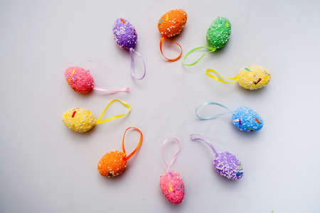 Colorful Easter eggs backgroundの写真素材