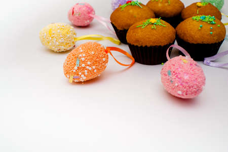 Colorful Easter eggs background wooden, eastereggs, festiveの写真素材